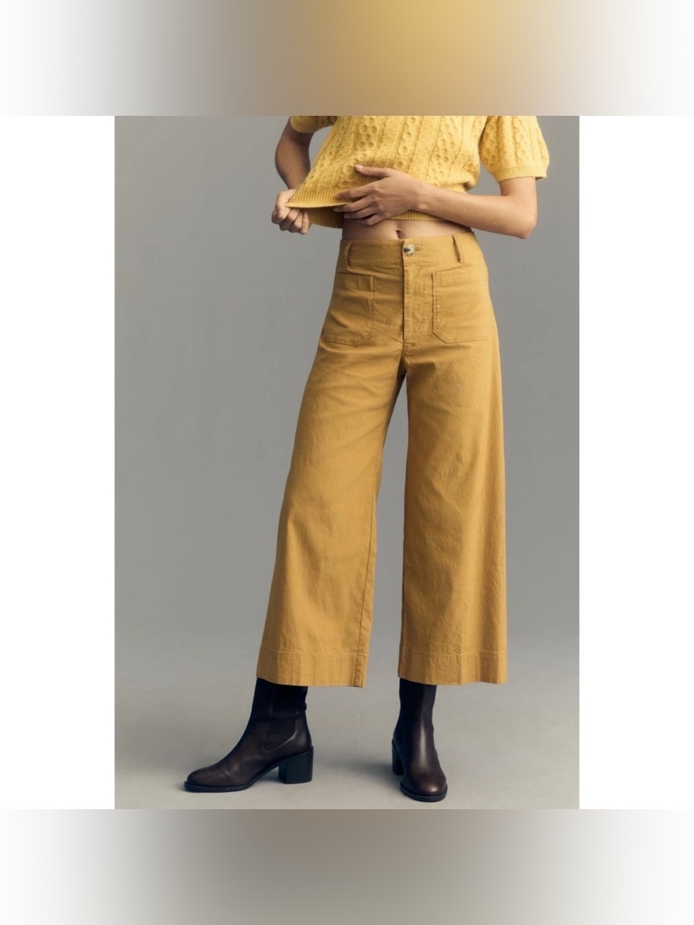 Maeve Anthropologie The Colette Linen Blend Cropped Wide Leg Pants Mustard 29
